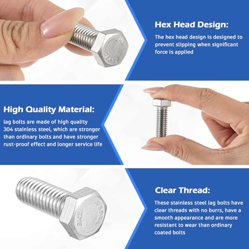 Zonon 50 Pcs 1/4-20 x 1-1/4" Hex Head Screw Bolt, Silver - color: Silver, size: 1/4-20 X 1-1/4"