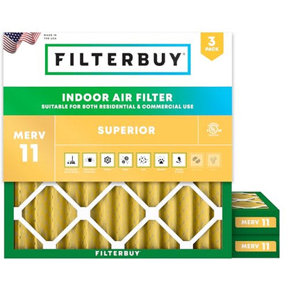 Filterbuy 12x12x2 Air Filter MERV 11 Pet & Allergy Defense (3-Pack) - size: 12x12x2