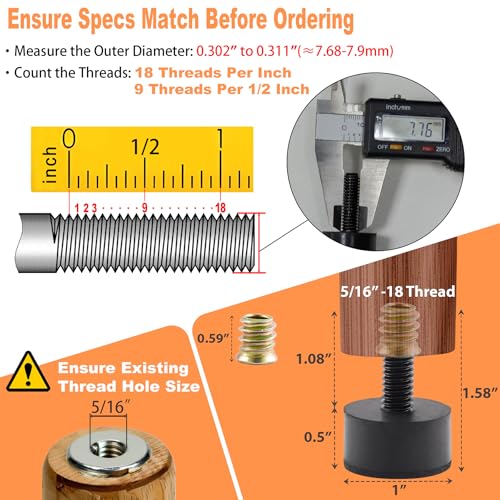 5/16 Rubber Adjustable Furniture Leveler，16 Pack Leveling Feet Screws in Threaded, Feet Levelers Screw On Furniture Glide Leveling for Table, Chair, Furniture Legs - size: 5/16 Thread, 16 Pack