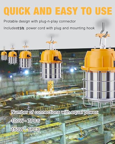 LED Temporary Work Light 100W 12000LM 5000K LED Construction Lights - size: 100W with 15FT Cord