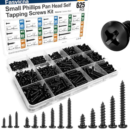 M2 M3 M4 Self Tapping Screws for Plastic, Carbon Steel, 625 PCS - size: M2M3M4 625pcs