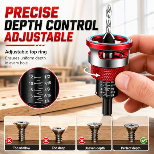 Countersink Drill Bits Set with Adjustable Depth Stop for Woodworking, Blue - color: Blue