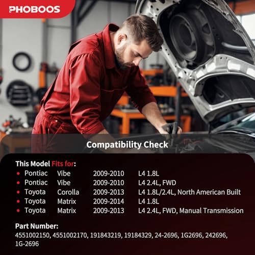 PHOBOOS Manual Steering Rack and Pinion Assembly Compatible with Toyota Corolla 2009-2013 (North American Built ONLY), Matrix 2009-2014 & Pontiac Vibe 2009-2010 1.8L/2.4L, Ref. 1G-2696 - size: 24-2696