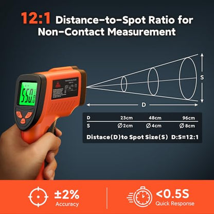 Infrared Thermometer Gun, -58°F to 1022°F, 12:1 Non-Contact - color: Orange/-58°F to 1022°F