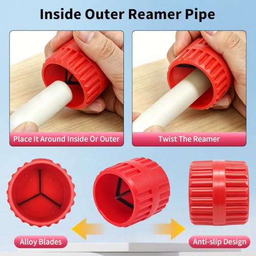13 PCS Pipe Deburring Tool Set, Removal Tools Set for Fittings, Deburring Tool with 5 High Speed Steel Blades,Inner Outer Reamer Pipe Tubing Chamfer Tool for PVC PEX Copper Aluminum Pipes