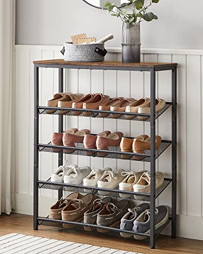 VASAGLE 5-Tier Shoe Rack, Adjustable, Freestanding - color: Rustic Brown + Ink Black, size: 5 Tiers (29.5"W)