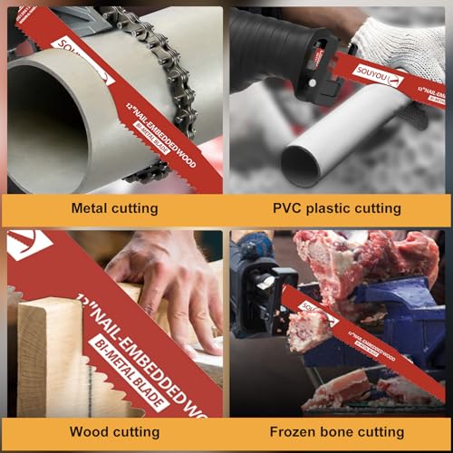 25 Pack 12 Inch 6/12 Tpi Reciprocating Saw Blades Bi-Metal with Perma-Shield Coating Stud and Nail Saw-zall Blades Saw-zall Blades for Cutting Embedded Wood Metals PVC Pallets etc - size: 6/12 Tpi
