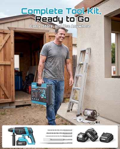 Seesii 1-Inch Cordless SDS-Plus Rotary Hammer Drill, 2.8J, Brushless Motor