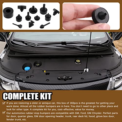 160Pcs Rubber Bumper Assortment Kit, Black Rubber Bumper Compatible With Most Car Models Replacement