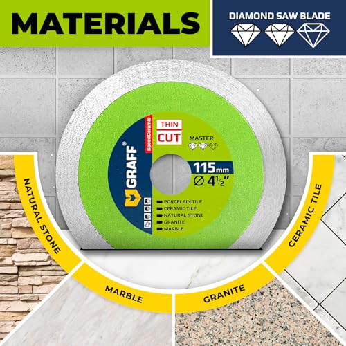 4 1/2 Inch Tile Blade for Angle Grinder 7/8 Arbor – Super Thin SpeedCeramic Diamond Saw Blade for Smooth Cutting Porcelain Ceramic Granite Marble Tile – Diamond Cutting Wheel for Hard Tile GRAFF - size: 4 ½ Inch (115 mm) Speedceramic