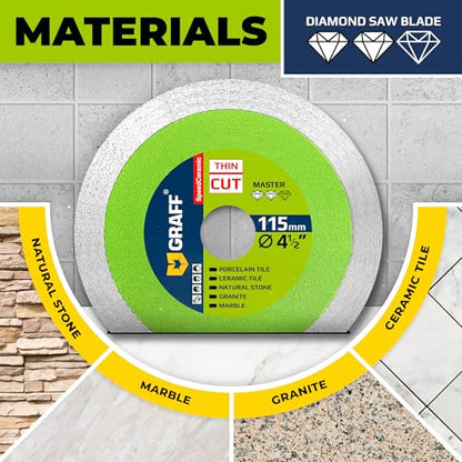 4 1/2 Inch Tile Blade for Angle Grinder 7/8 Arbor – Super Thin SpeedCeramic Diamond Saw Blade for Smooth Cutting Porcelain Ceramic Granite Marble Tile – Diamond Cutting Wheel for Hard Tile GRAFF - size: 4 ½ Inch (115 mm) Speedceramic