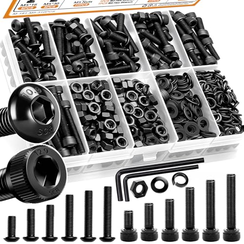 mankk 304PCS M5 Bolts Assortment Kit, Hex Socket Head Cap Screws Nuts - size: M5