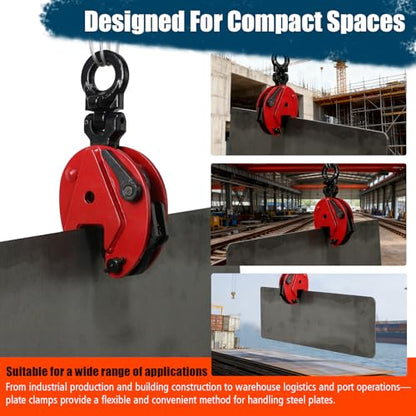 Vertical Plate Lifting Clamp,1760lbs Capacity Heavy Duty Steel Plate Clamp 0.8T with 0.8 Inch Jaw Opening, Industrial Lifting Clamp for Sheet Metal and Steel Plate Handling - color: 1760lbs-vertical - Rotating Ring