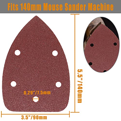 60 Pcs 80 Grit Mouse Detail Sander Sandpaper, Aluminum Oxide Mouse Sander Pads 5 Hole Palm Sander Pads Sanding Sheets for 140mm Mouse Sander - size: 80 Grit
