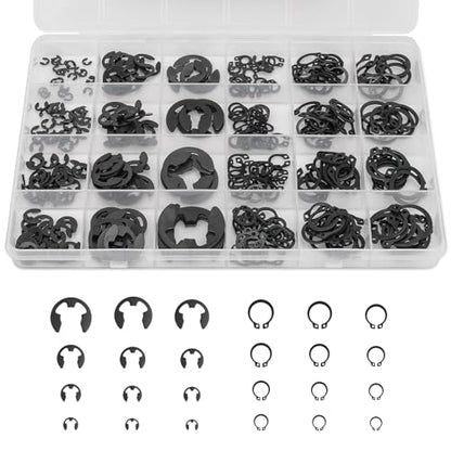 352Pcs Retaining Ring Kit with E-Clips(2.0mm-15mm) & C-Clips(M5-M16) Black - size: Carbon Steel-352PCS