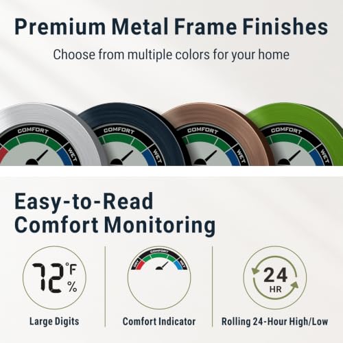 Digital Hygrometer Indoor Thermometer, Brushed Metal Frame, Bronze - color: Bronze