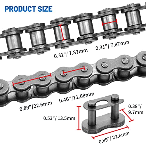 ANSI #40 Roller Chain, 10 Feet 240 Links with 5 Connecting Links, 1/2 Inch Pitch, Fits Go Karts, Mini Bikes, Scooters, Motorcycles, Bicycles, ATVs, Dirt Bikes and Industrial Machinery - size: 10 Feet, style: 240 Links