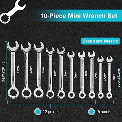 SPEEDWOX 10 Pcs Mini Combination Wrench Set, 4-11mm Open and Box End for Automotive, Industry, Electronics, Mechanic, Home, Hobby - High Carbon Steel - size: Metric