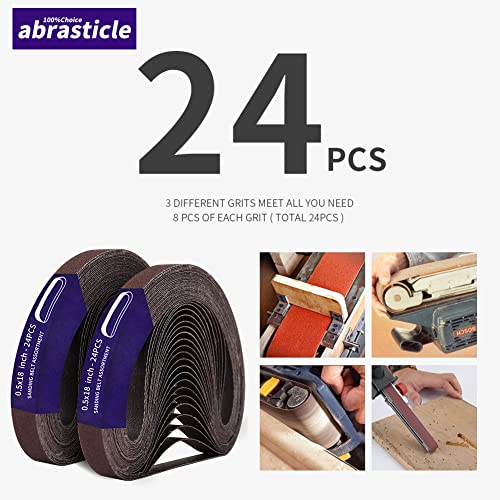 24 Pcs 1/2 x 18 Inch Assorted Aluminum Oxide Sanding Belt,80/120/150 Grit - size: 0.5x18(24pcs)