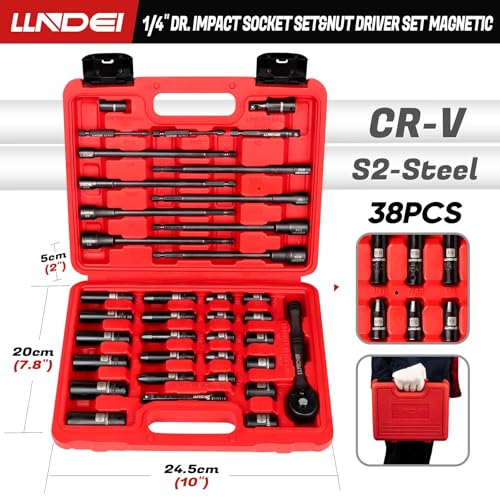 LLNDEI 1/4" Drive Socket Set & Nut Driver Set with Ratchet 38Pcs SAE 5/32" - size: 38PCS SAE