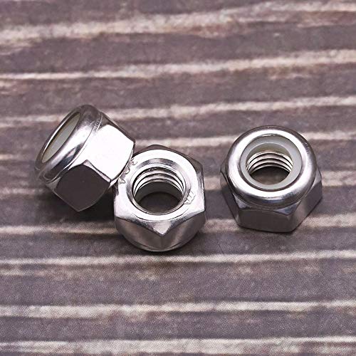 1/4"-20 Nylon Lock Nuts, 304 Stainless Steel (18-8) Hex Insert Locknuts, UNC Coarse Thread, Anti-Vibration for Automotive & Home Repair, 50 Pack - size: 1/4"-20