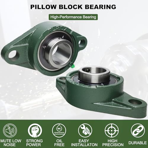 2 Pack UCFL207-22 Pillow Block Bearing – Flange 2 Bolt Mounted Pillow Block Bearings – Bearing Steel Bearings with 1-3/8" Bore - Self-aligning Bearings with Solid Cast Iron Base - style: UCFL207-22