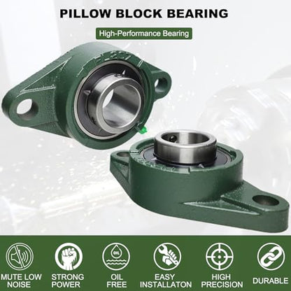 2 Pack UCFL207-22 Pillow Block Bearing – Flange 2 Bolt Mounted Pillow Block Bearings – Bearing Steel Bearings with 1-3/8" Bore - Self-aligning Bearings with Solid Cast Iron Base - style: UCFL207-22