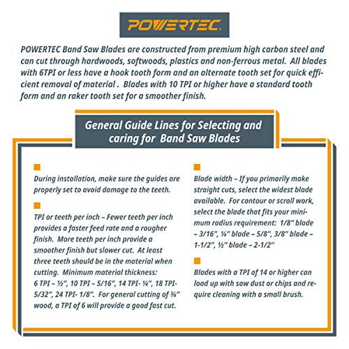 POWERTEC 60 Inch Bi-Metal Bandsaw Blades, 1/2" x 14 TPI Non-Ferrous Metal Cutting Band Saw Blades, 1PK (13220) - style: 60 inch x 1/2" x 14 TPI