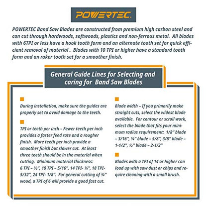 POWERTEC 60 Inch Bi-Metal Bandsaw Blades, 1/2" x 14 TPI Non-Ferrous Metal Cutting Band Saw Blades, 1PK (13220) - style: 60 inch x 1/2" x 14 TPI