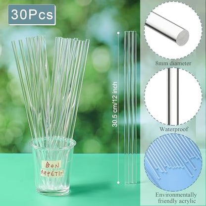 Zopeal 30 Pcs 12" Clear Acrylic Dowel Rod for Craft,0.31'' /8mm Diameter - size: 0.31 Inch (8 mm) Diameter
