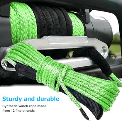 0.19'' x 49 Ft Car Synthetic Winch Rope Kit, 10000LBS Heavy Duty Vehicle Winch Cable with Protecting Sleeve and Thimble, Automotive Accessories, Universal for Off Road ATV UTV (Green) - color: Green/0.19''x49Ft