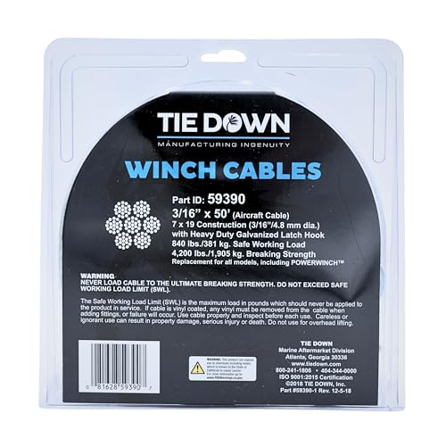 Tie Down Engineering 59390 Winch Cable 3/16" x 50' - size: 3/16 in x 50 ft