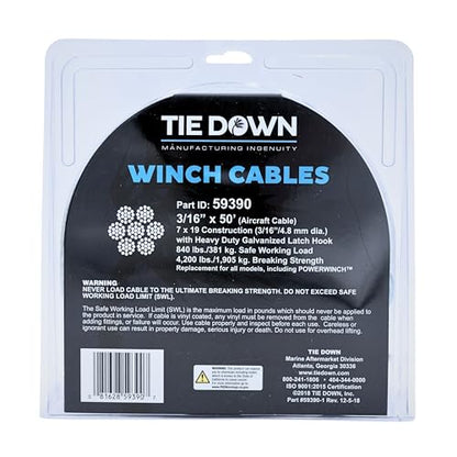 Tie Down Engineering 59390 Winch Cable 3/16" x 50' - size: 3/16 in x 50 ft