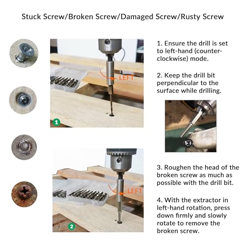 NordWolf 10-Piece M35 Cobalt Stubby Left Hand Drill Bit & Screw Extractor Set, Reverse Twist with 1/4" Hex Shank, SAE Sizes 5/64"-7/64"-5/32"-1/4"-19/64" - size: 5/64" to 19/64" (10 Pcs)
