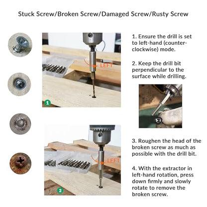 NordWolf 10-Piece M35 Cobalt Stubby Left Hand Drill Bit & Screw Extractor Set, Reverse Twist with 1/4" Hex Shank, SAE Sizes 5/64"-7/64"-5/32"-1/4"-19/64" - size: 5/64" to 19/64" (10 Pcs)