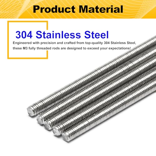 M3-0.5x300mm Fully Threaded Rod for Anchor Bolts RC Car Trailers - size: M3*300MM