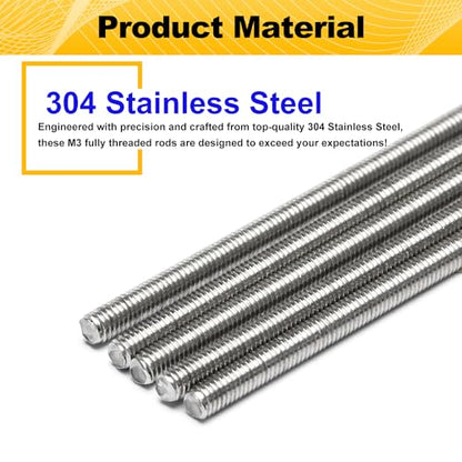 M3x150mm Fully Threaded Rod for Anchor Bolts Clamps Hangers U Bolts RC Car - size: M3*150MM