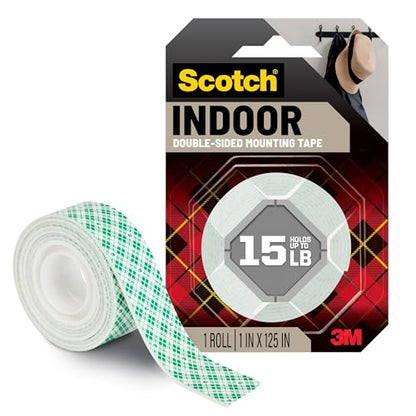 Scotch Indoor Double-Sided Mounting Tape, White, 1 Roll, 1 x 125 in