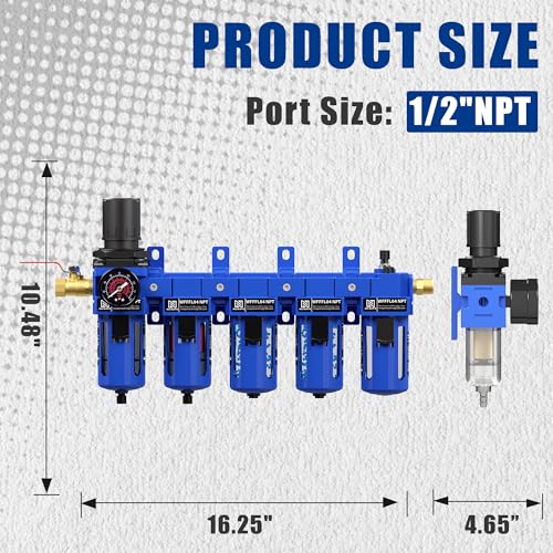 NEWPO 1/2" NPT 5 Stage Air Filter Regulator Lubricator Combo,Compressed Air System with Filtration,Desiccant Dryers,Water/Oil Trap Separator,Semi-Auto Drain, Metal Bracket - color: 2 Filter+2 Dryer, size: 1/2" NPT