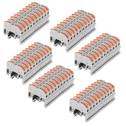 50Pcs DIN Rail Terminal Blocks Compact 24-12 AWG Wire Connectors for Electrical Control Panels Industrial Use - Grey - color: grey 50pcs