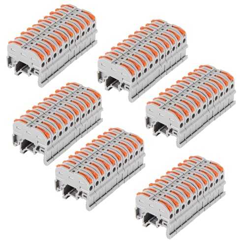 50Pcs DIN Rail Terminal Blocks Compact 24-12 AWG Wire Connectors for Electrical Control Panels Industrial Use - Grey - color: grey 50pcs