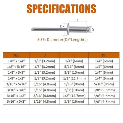ISPINNER 385pcs 8 Sizes Aluminum Blind Rivets, Pop Rivets Assortment Kit (Silver)