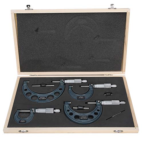 4pcs Metric Outside Micrometers Set 0-4 Inch Professional External Micrometer Thickness Gauge Measuring Calipers 0.01mm Accuracy with Case
