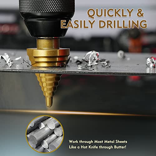 GMTOOLS Step Drill Bit Set, 3 Pcs Titanium High Speed Steel Unibit Drill Bits, Stepped Up Bits for Sheet Metal, DIY Lovers with Aluminum Case, Total 28 Sizes for Multiple Hole - style: 3PCS