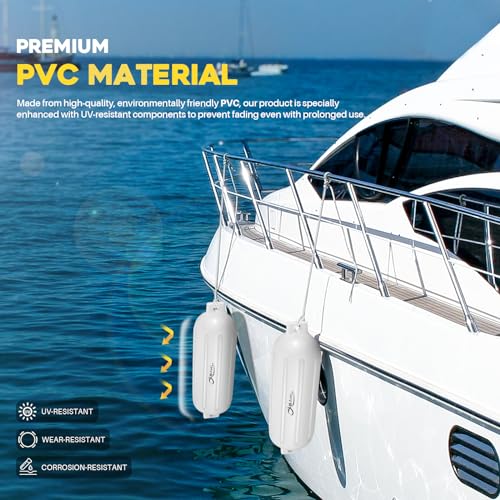 4 Pack 8.5 x 27 Inches Boat Fenders Bumpers for Docking - color: Polar White