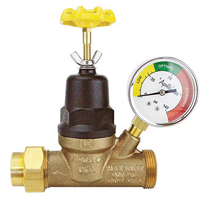 Apollo 3/4" Bronze Double Union Threaded Water Pressure Regulator w/Gauge
