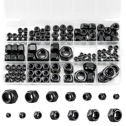 135 Pack Black 304 A2-70 Nylon Insert Lock Nuts, SAE & Metric - color: Black, size: Metric&SAE