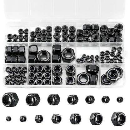 135 Pack Black 304 A2-70 Nylon Insert Lock Nuts, SAE & Metric - color: Black, size: Metric&SAE