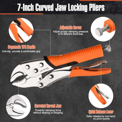 7" Curved Jaw Locking Pliers, Vice Grip Pliers, Forged Carbon Steel, Anti-Slip TPR Handle, Quick Release, Locking Adjustable Vise Grip for Clamping Twisting Welding Automotive Workshop - style: 7" Curved Jaw