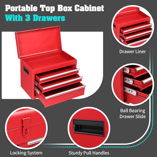 Winado 4-Drawer Rolling Tool Chest, 2-in-1 Large Storage Toolbox, Red - color: Red